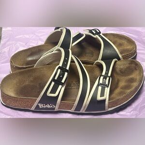 Birkenstock Birki's Salina Sandals Women’s 38 US 7 Black White Strap Slide Shoe